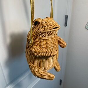 Cappelli Wicker Vintage Cross Body Frog Purse Button Eyes Amphibian Animal Bag